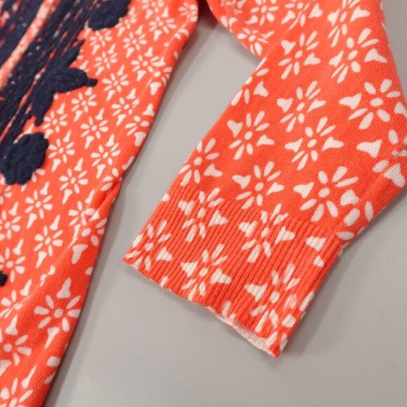 Tabitha Anthropologie Cardigan Medium Orange Floral Fine Knit Embroidery Brunch - Picture 14 of 15